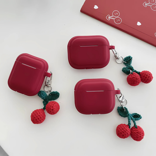 Knitted Red Cherry Pendant AirPods Case
