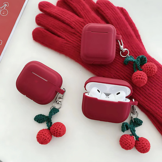 Knitted Red Cherry Pendant AirPods Case